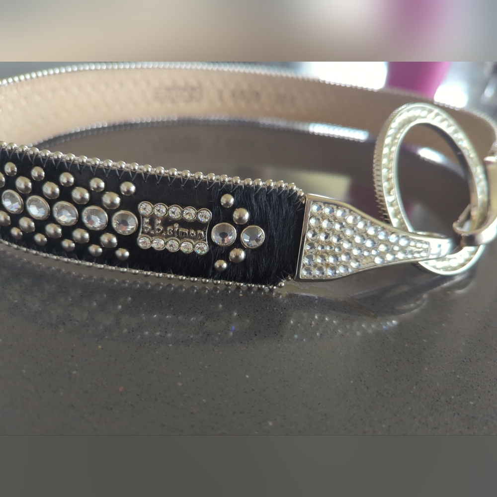 Bb Simon Belt Clasp Black Leather Loaded With crystals